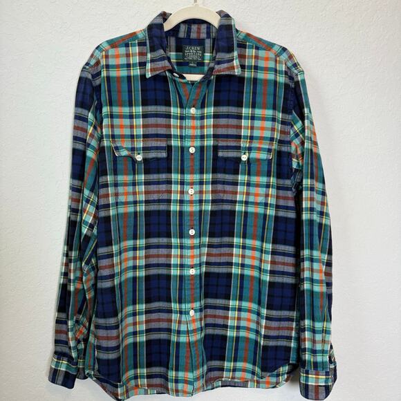 J Crew Men's Sporting Blue Green Flannel Button Down Size L - Picture 5 of 7